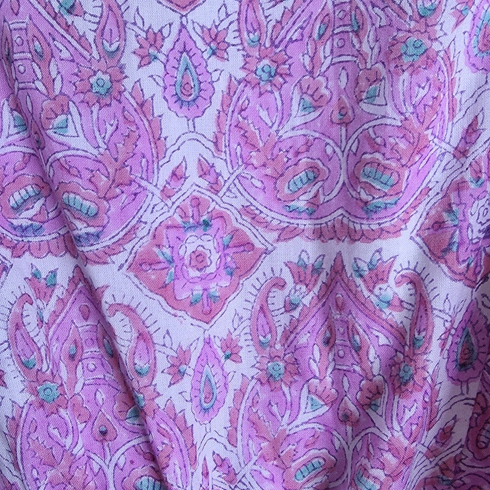 Buggy 100% Cotton Pink Paisley Pom Pom Tassel Trim Boho Mini Dress M Fit Like L - Picture 5 of 7